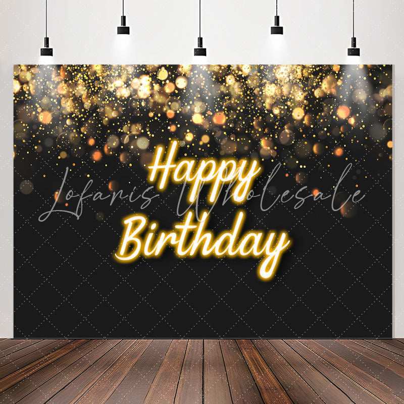 Lofaris Black And Golden Glitter Bokeh Birthday Backdrop