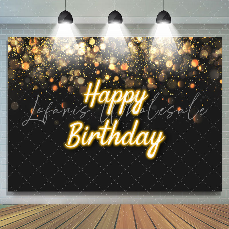Lofaris Black And Golden Glitter Bokeh Birthday Backdrop