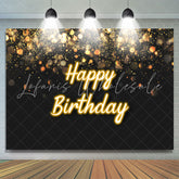 Lofaris Black And Golden Glitter Bokeh Birthday Backdrop