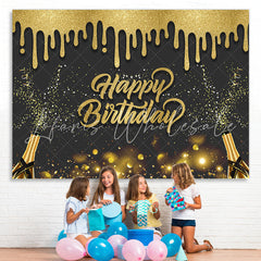 Lofaris Black And Golden Glitter Dot Happy Birthday Backdrop