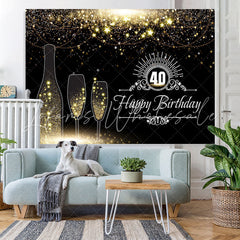 Lofaris Black And Golden Glitter Stars 40Th Birthday Backdrop