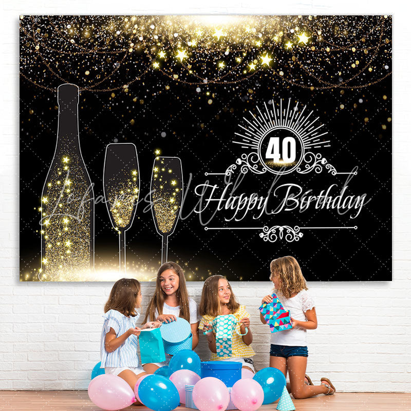 Lofaris Black And Golden Glitter Stars 40Th Birthday Backdrop