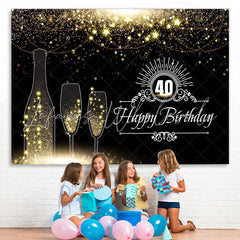 Lofaris Black And Golden Glitter Stars 40Th Birthday Backdrop