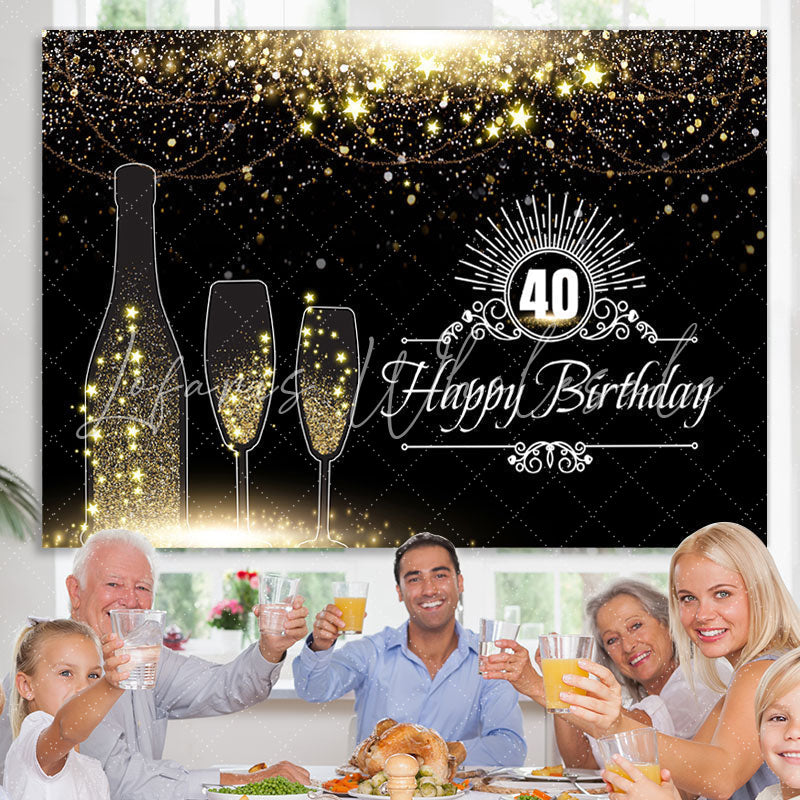 Lofaris Black And Golden Glitter Stars 40Th Birthday Backdrop