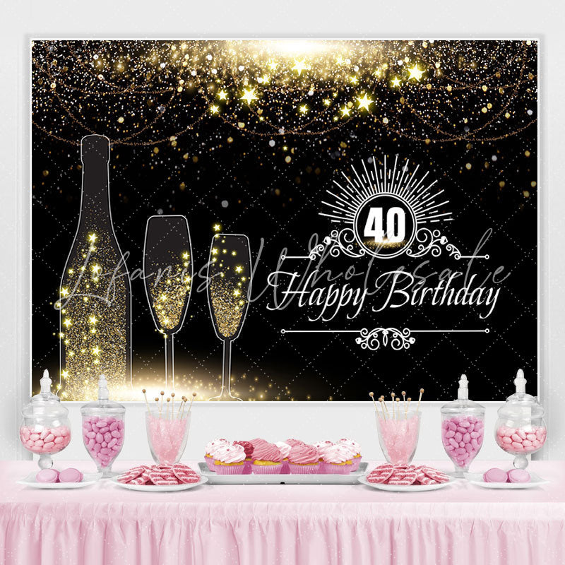 Lofaris Black And Golden Glitter Stars 40Th Birthday Backdrop