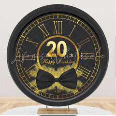 Lofaris Black And Golden Happy 20Th Birthday Round Backdrop