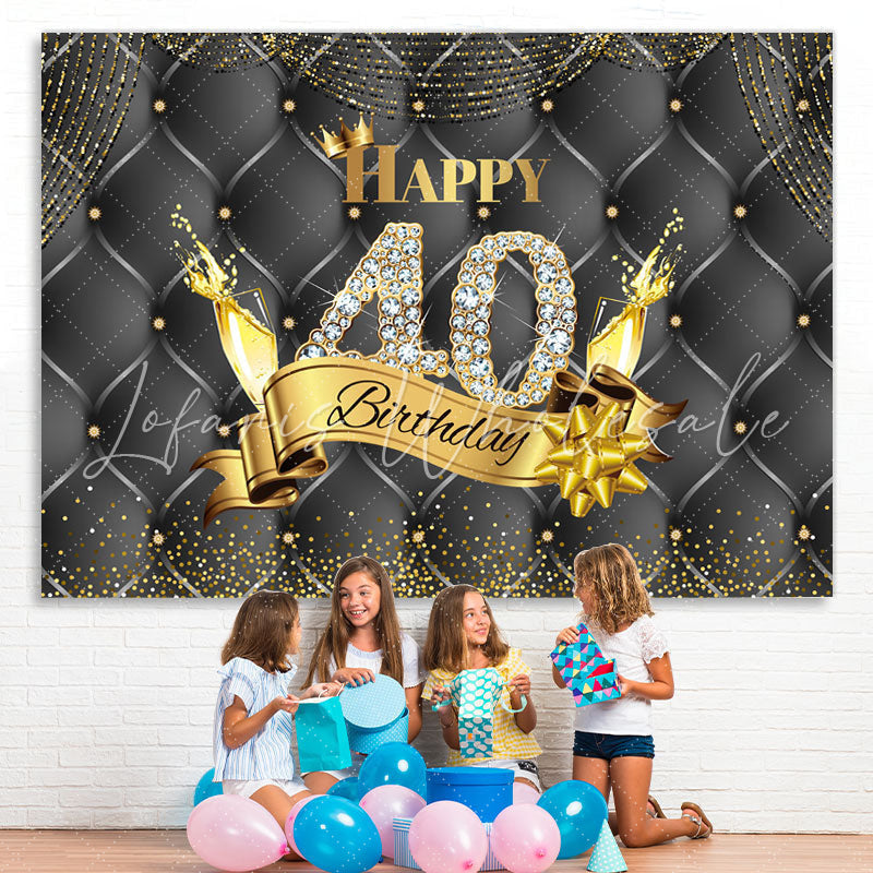 Lofaris Black And Golden Happy 40Th Birthday Dots Backdrop