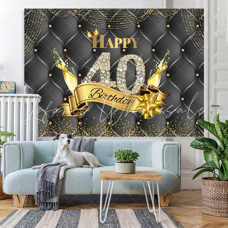 Lofaris Black And Golden Happy 40Th Birthday Dots Backdrop
