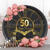 Lofaris Black And Golden Happy 50Th Birthday Circle Backdrop