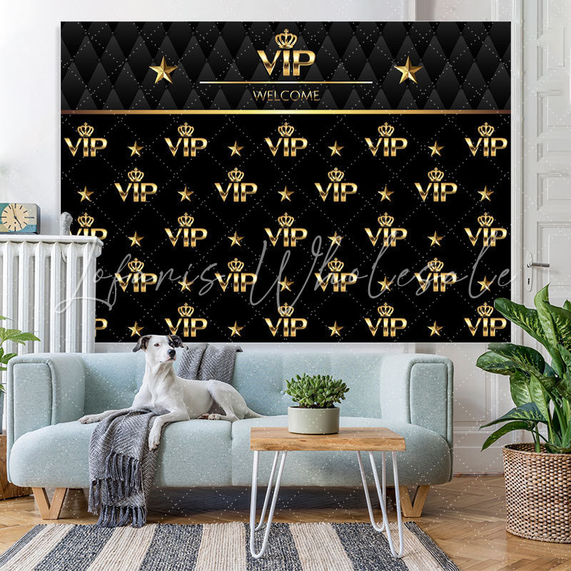 Lofaris Black And Golden Welcome Vip Happy Birthday Backdrop