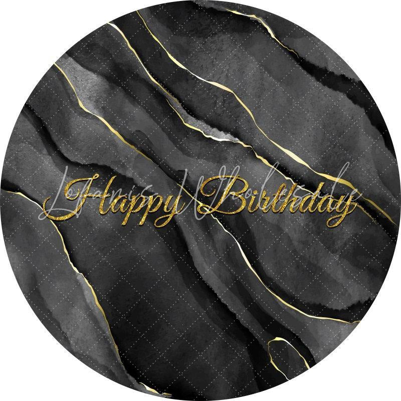 Lofaris Black And Grey Abstract Gold Round Birthday Backdrop