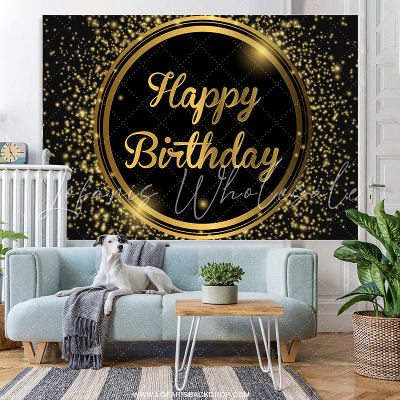 Lofaris Black And Light Brown Circle Happy Birthday Backdrop