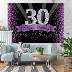 Lofaris Black and Purple Bokeh Diamond 30th Birthday Backdrop