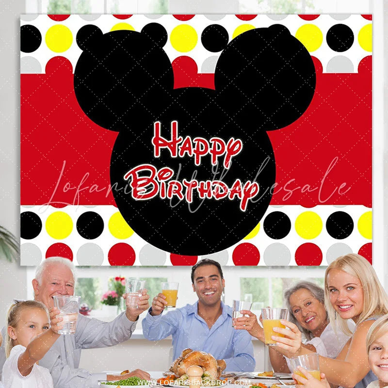 Lofaris Black And Red Cartoon Mouse Happy Birthday Backdrop