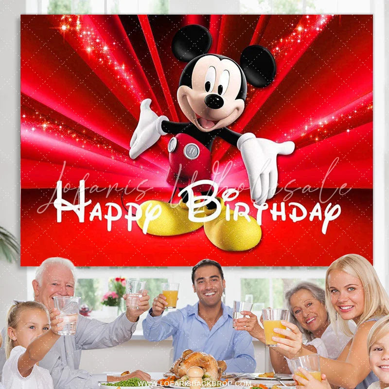 Lofaris Black And Red Theme Mouse Happy Birthday Backdrop For Kids