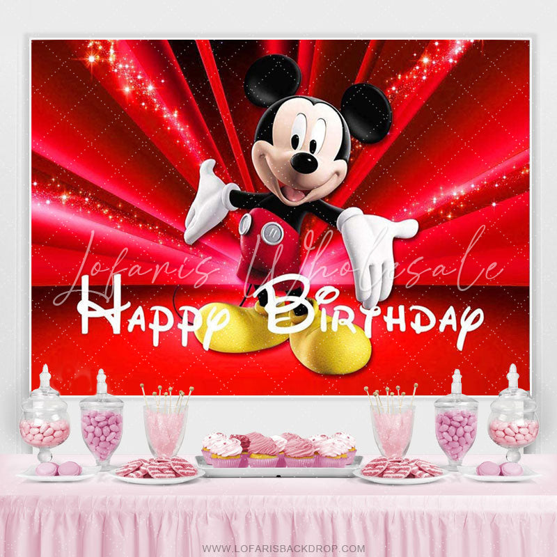 Lofaris Black And Red Theme Mouse Happy Birthday Backdrop For Kids