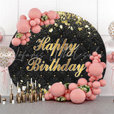 Lofaris Black And Rose Golden Round Happy Birthday Backdrop