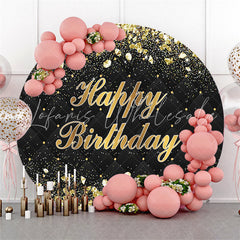 Lofaris Black And Rose Golden Round Happy Birthday Backdrop