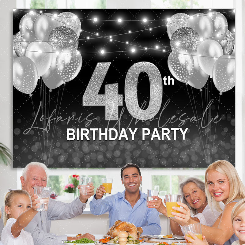 Lofaris Black and Silver Balloon Happy 40th Birthday Backdrop
