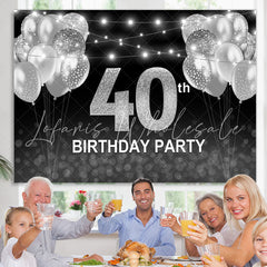 Lofaris Black and Silver Balloon Happy 40th Birthday Backdrop