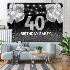 Lofaris Black and Silver Balloon Happy 40th Birthday Backdrop