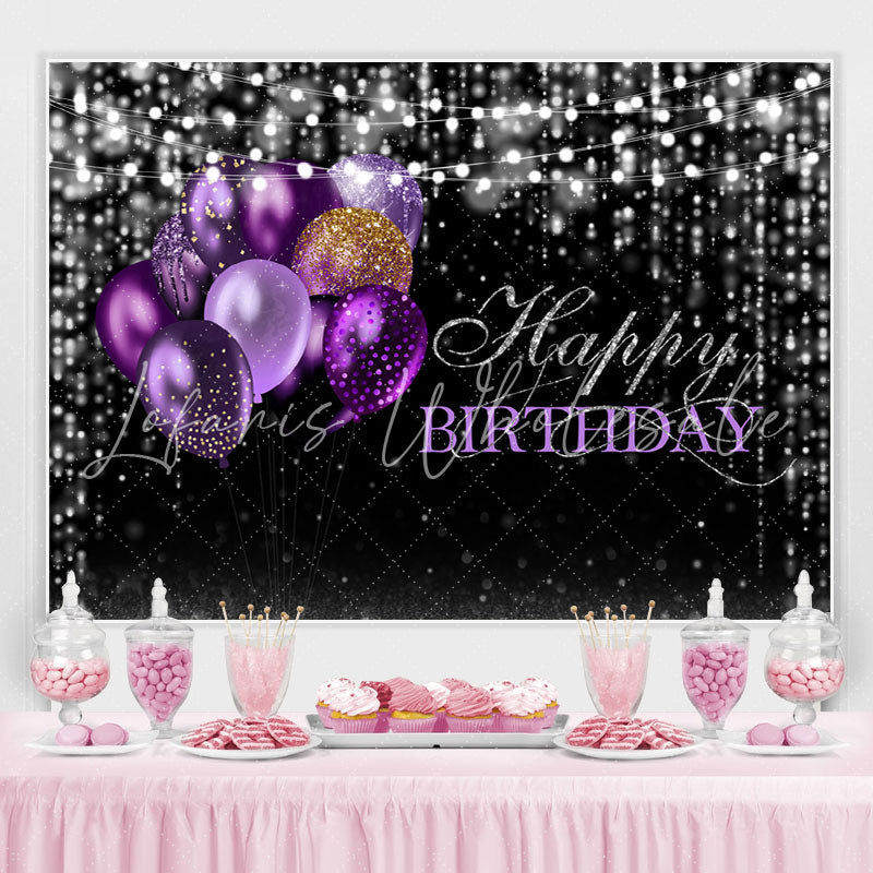 Lofaris Black and Silver Bokeh Purple Balloon Birthday Backdrop