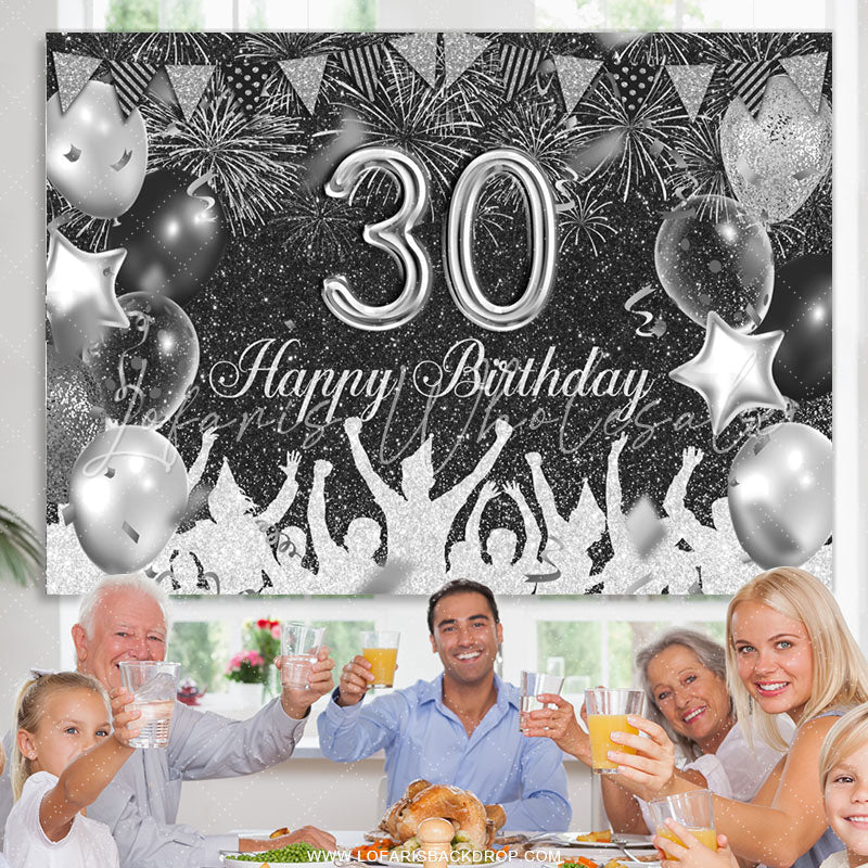 Lofaris Black And Silver Glitter Balloons 30th Birthday Backdrop