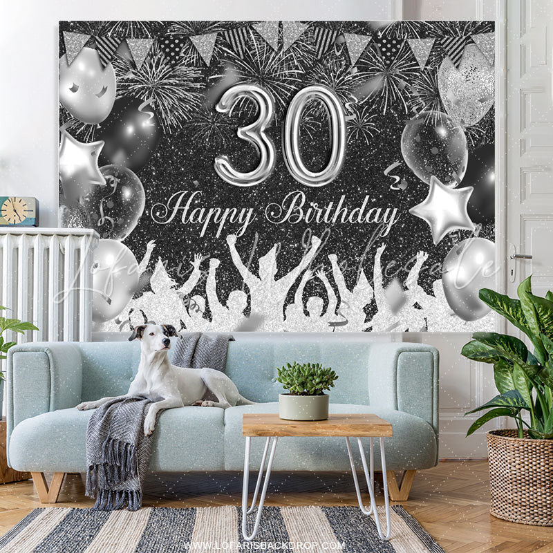 Lofaris Black And Silver Glitter Balloons 30th Birthday Backdrop