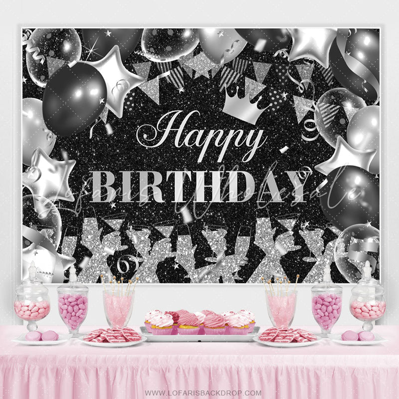 Lofaris Black And Sliver Glitter Lets Cheers Birthday Backdrop