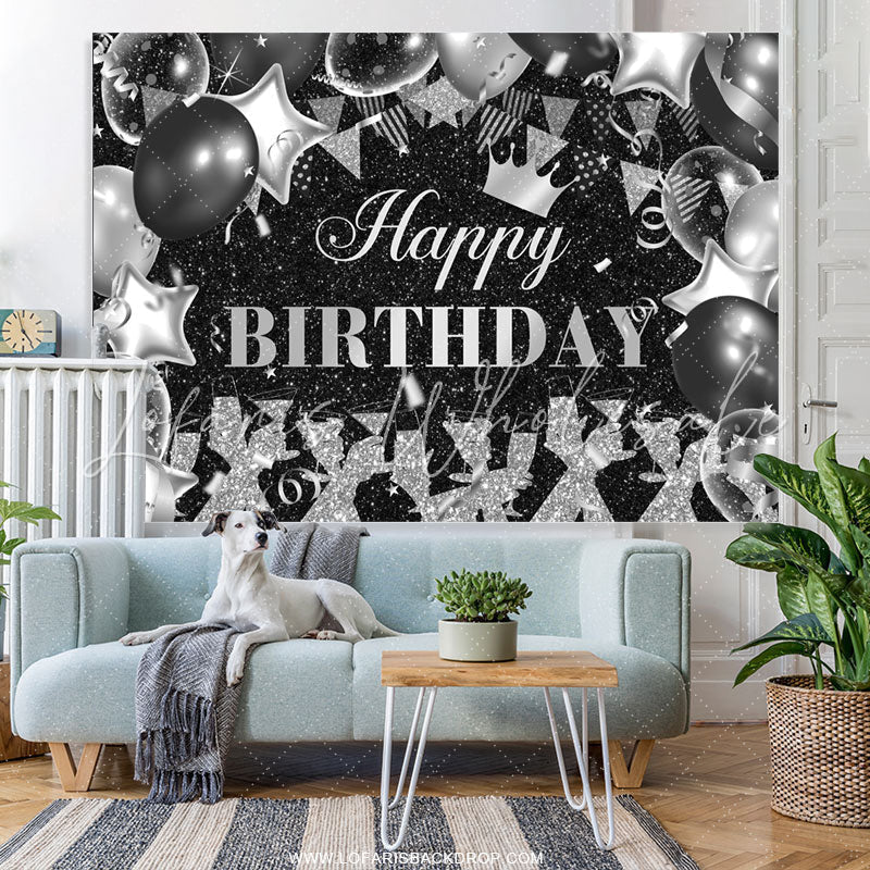Lofaris Black And Sliver Glitter Lets Cheers Birthday Backdrop