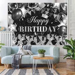 Lofaris Black And Sliver Glitter Lets Cheers Birthday Backdrop