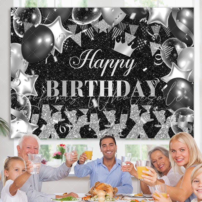 Lofaris Black And Sliver Glitter Lets Cheers Birthday Backdrop