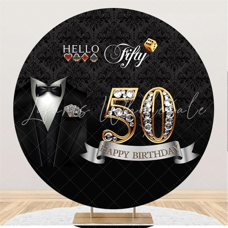 Lofaris Black And Silver Round 50th Birthday Backdrop For Man