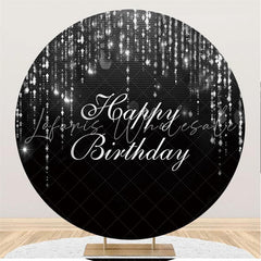Lofaris Black And Silver Simple Happy Birthday Round Backdrop