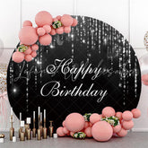 Lofaris Black And Silver Simple Happy Birthday Round Backdrop