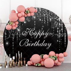Lofaris Black And Silver Simple Happy Birthday Round Backdrop