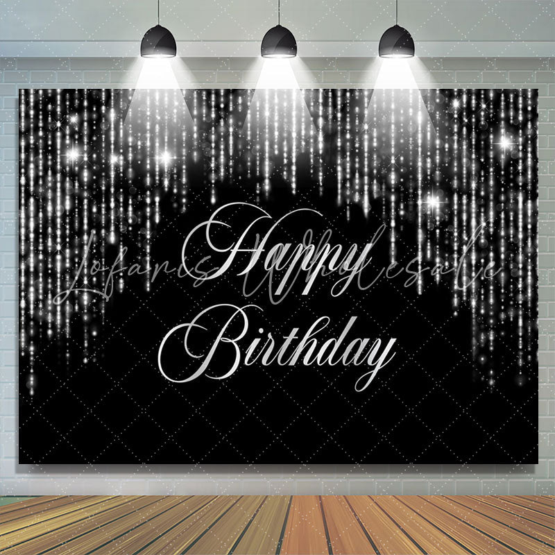 Lofaris Black And Slivery Sparkling Happy Birthday Backdrop