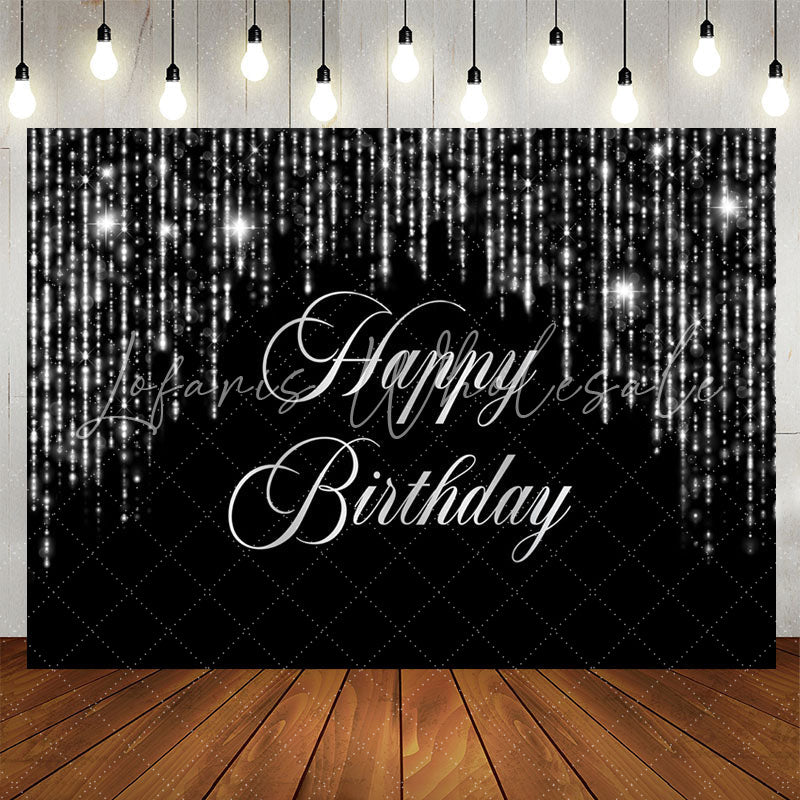 Lofaris Black And Slivery Sparkling Happy Birthday Backdrop