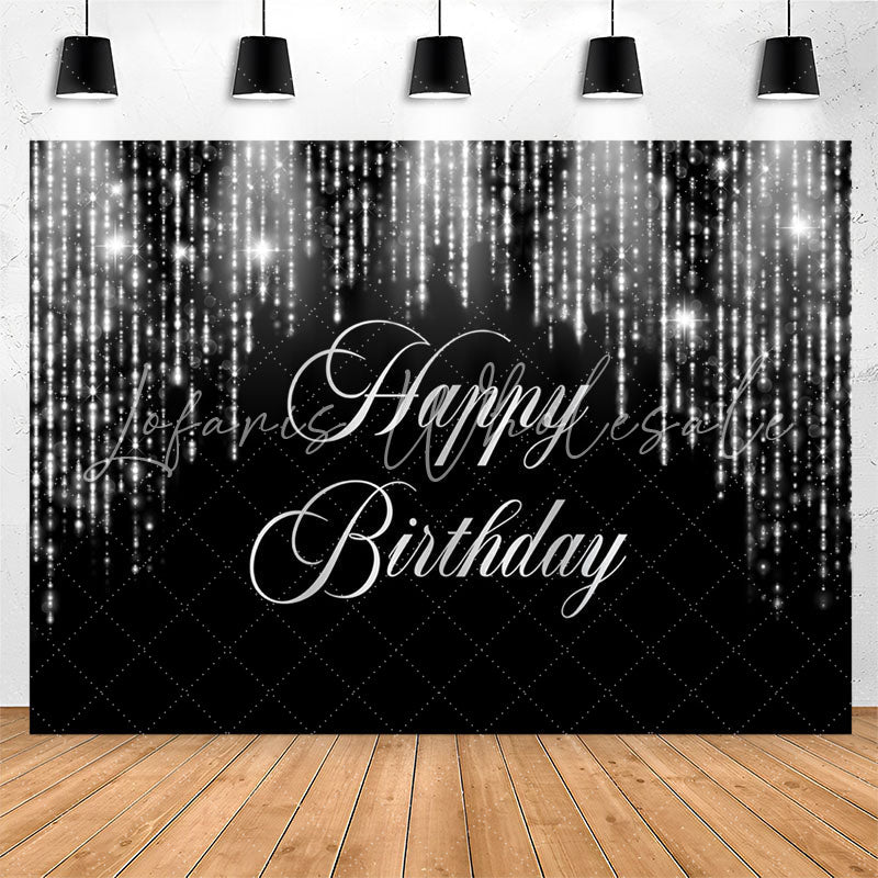 Lofaris Black And Slivery Sparkling Happy Birthday Backdrop