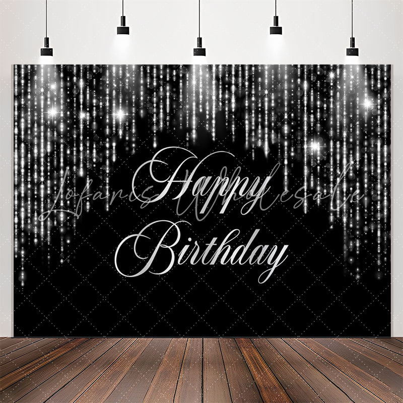 Lofaris Black And Slivery Sparkling Happy Birthday Backdrop