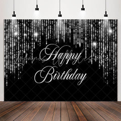 Lofaris Black And Slivery Sparkling Happy Birthday Backdrop