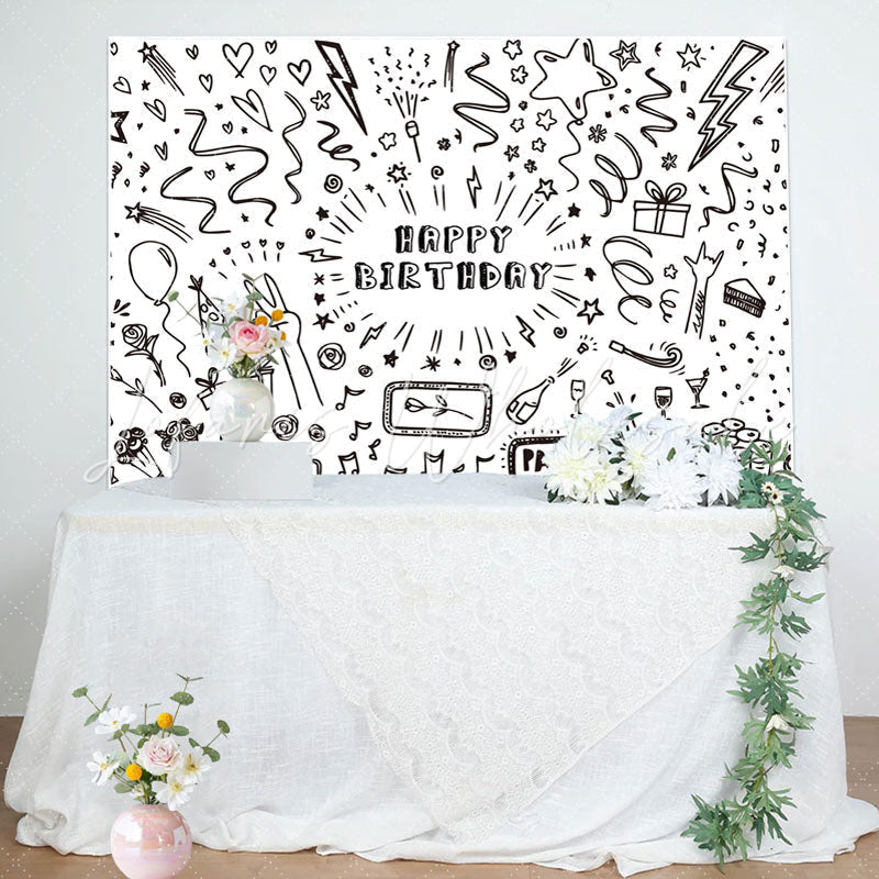 Lofaris Black And White Confetti Birthday Party Backdrop