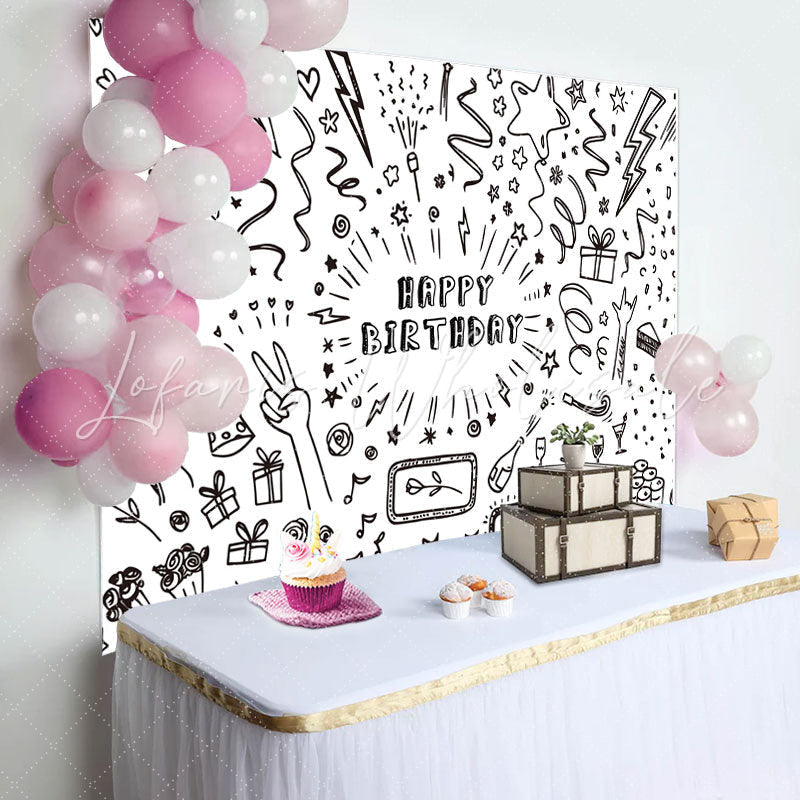 Lofaris Black And White Confetti Birthday Party Backdrop