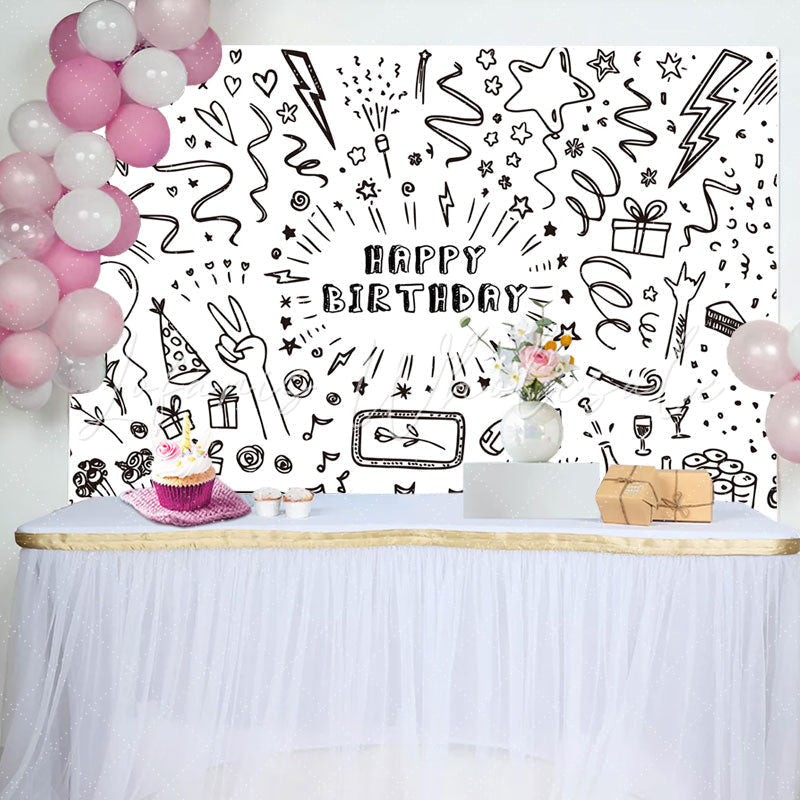 Lofaris Black And White Confetti Birthday Party Backdrop