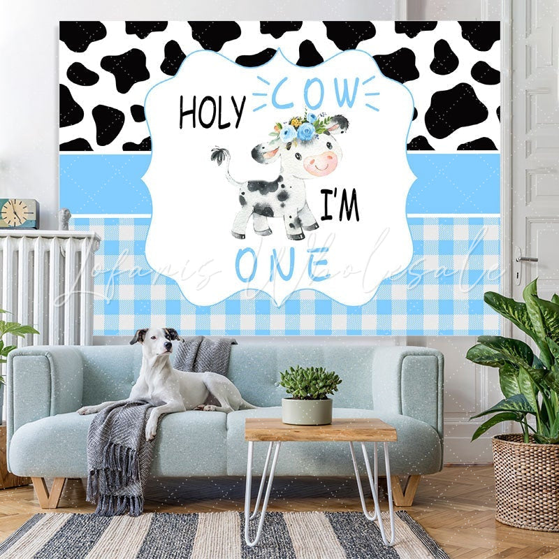 Lofaris Black And White Cow 1st Happy Birthday Party Backdrop