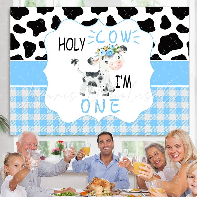 Lofaris Black And White Cow 1st Happy Birthday Party Backdrop