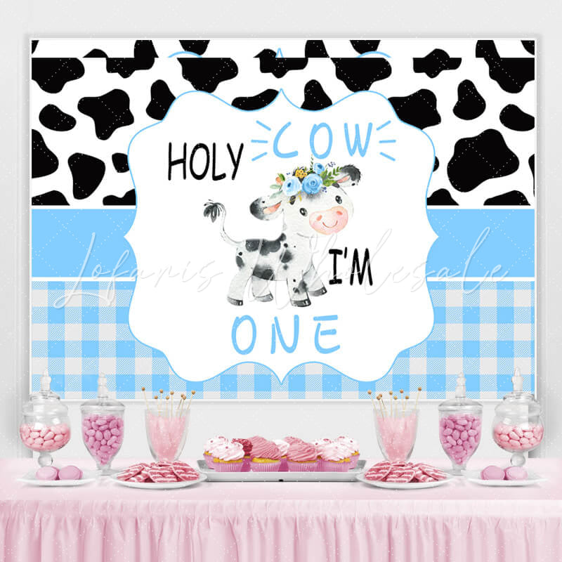 Lofaris Black And White Cow 1st Happy Birthday Party Backdrop