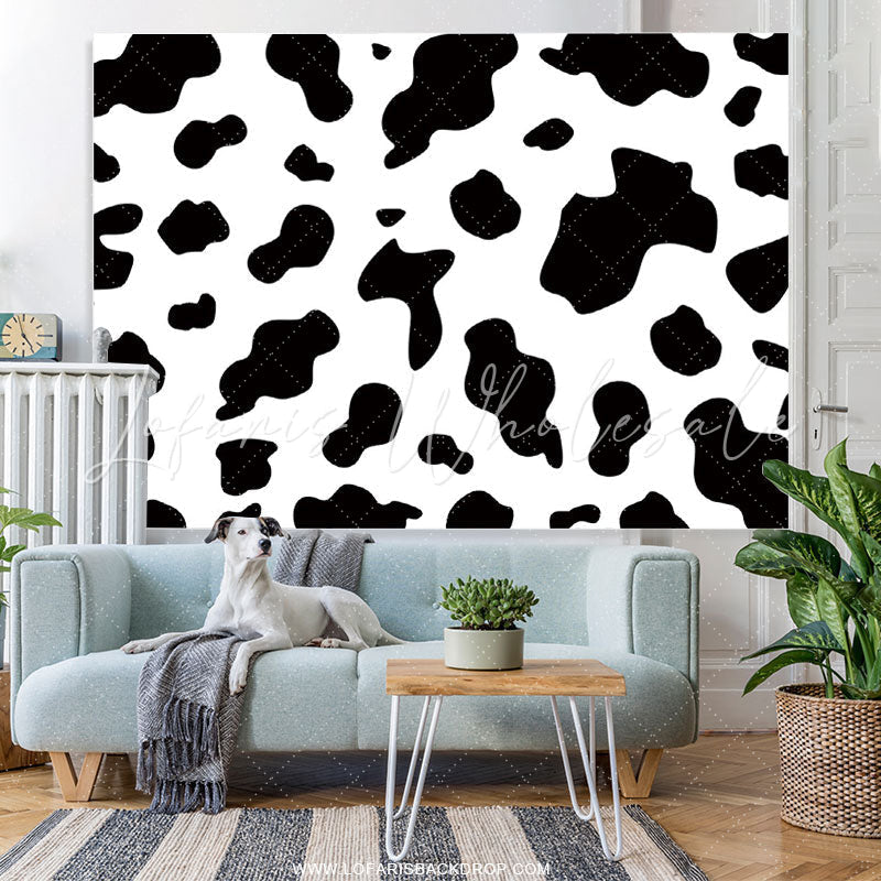 Lofaris Black and White Cow Farm Animal Happy Birthday Backdrop