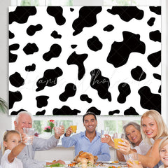 Lofaris Black and White Cow Farm Animal Happy Birthday Backdrop