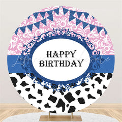 Lofaris Black And White Cow Pattern Birthday Round Backdrop